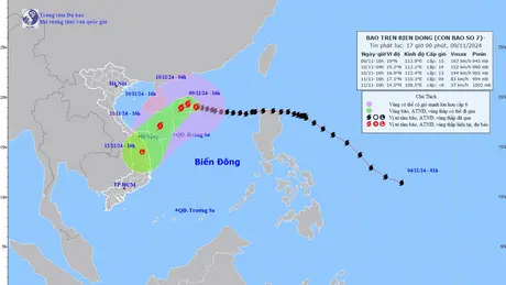 Bão số 7 đang suy yếu dần thành áp thấp nhiệt đới 
